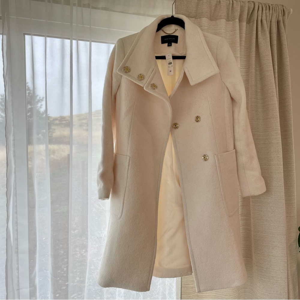 Ann Taylor boucle funnel neck coat